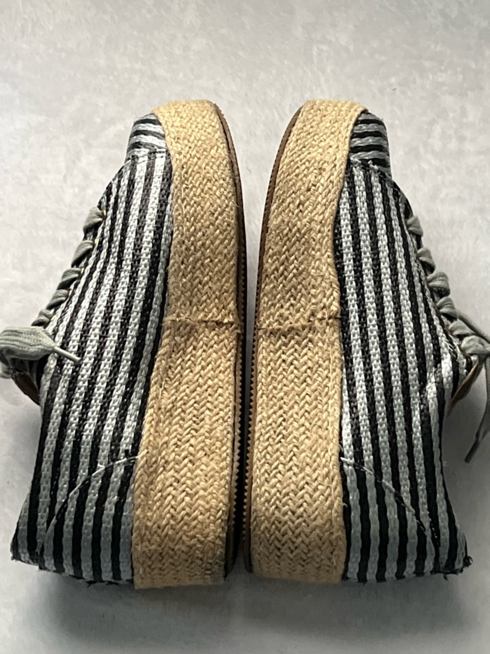 Striped Black & White Lace-Up Espadrille Platform Sneakers, Size 9 - Picture 5 of 12